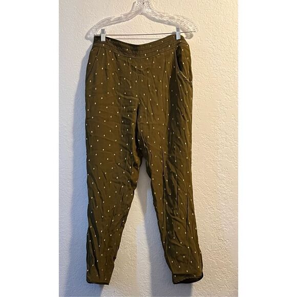 Anthropologie Sz 8 Elevenses Cropped Lightweight Pants Olive Green Gold Diamond - Picture 2 of 4